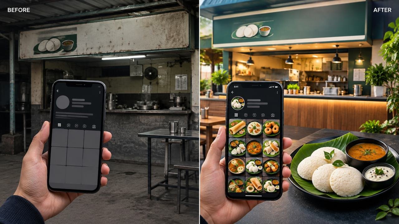 Before and after: Hot Idli eatery, from an empty Instagram page and a basic stall to a branded restaurant with a full content feed